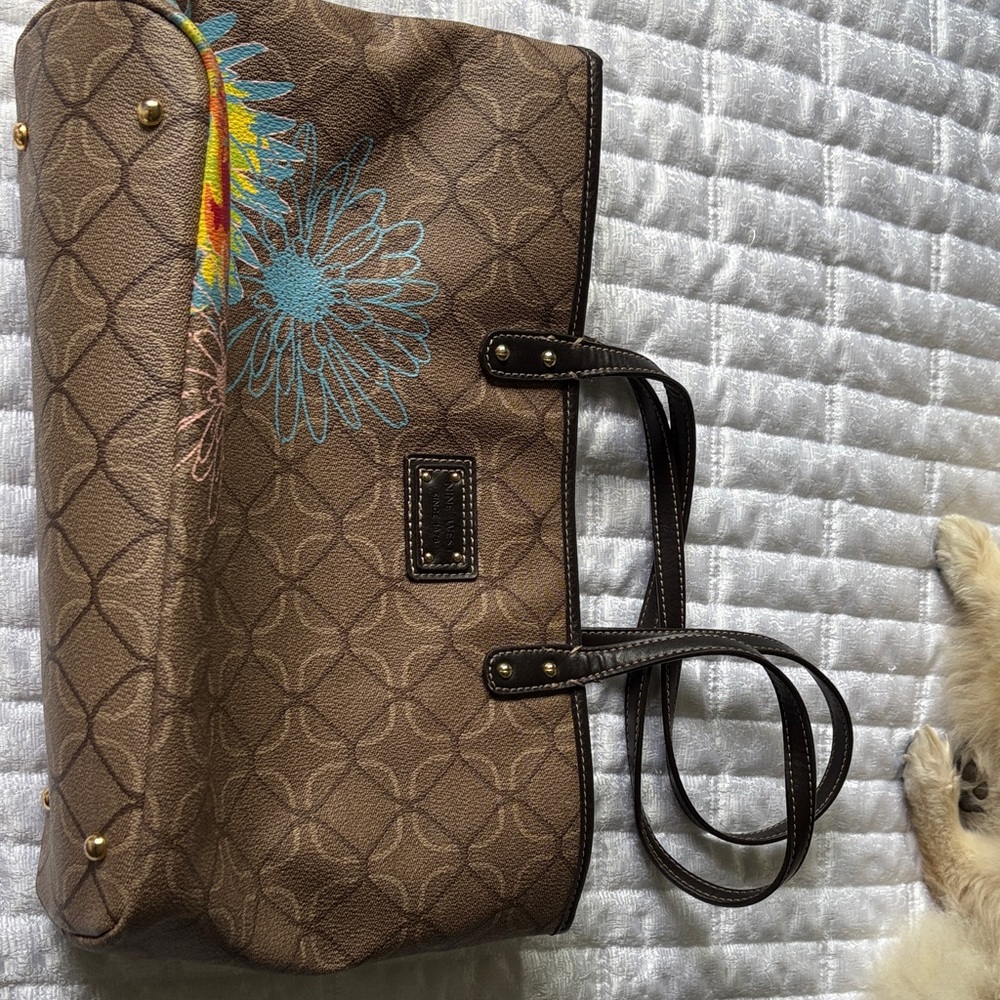 Michael Kors Brown Tote with Floral Design